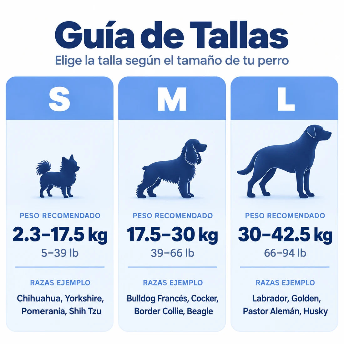 Elige la talla según el tamaño de tu perro